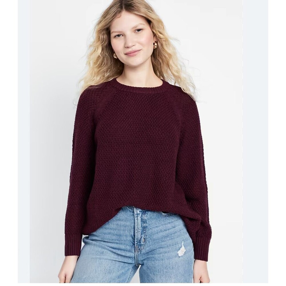 Old Navy Textured Knit Tunic Sweater Women S Burgundy Cotton Crew Cozy Relaxed